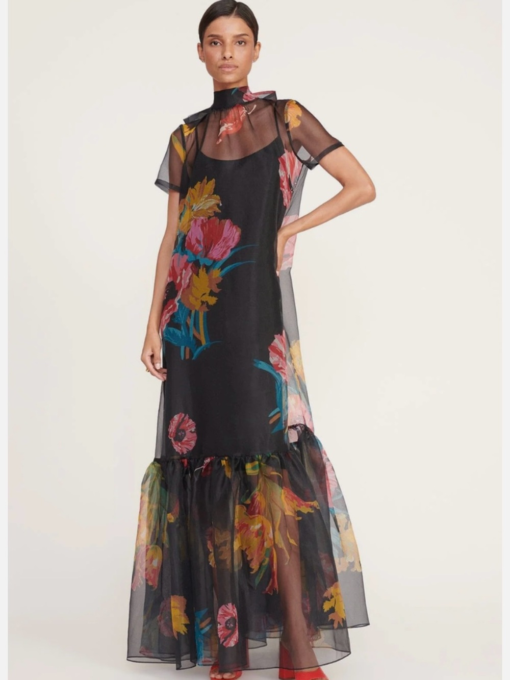 NWT STAUD Calluna Organza Neck Tie Gown Dress Designer Sheer Floral Small - Picture 5 of 6